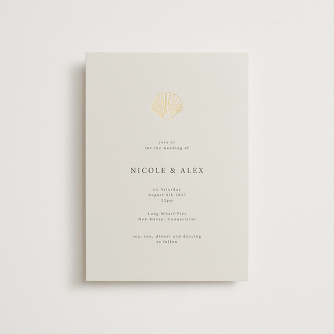 "Simple Seashell" - Wedding Invitations in Sand by Hannah Bowman - Front