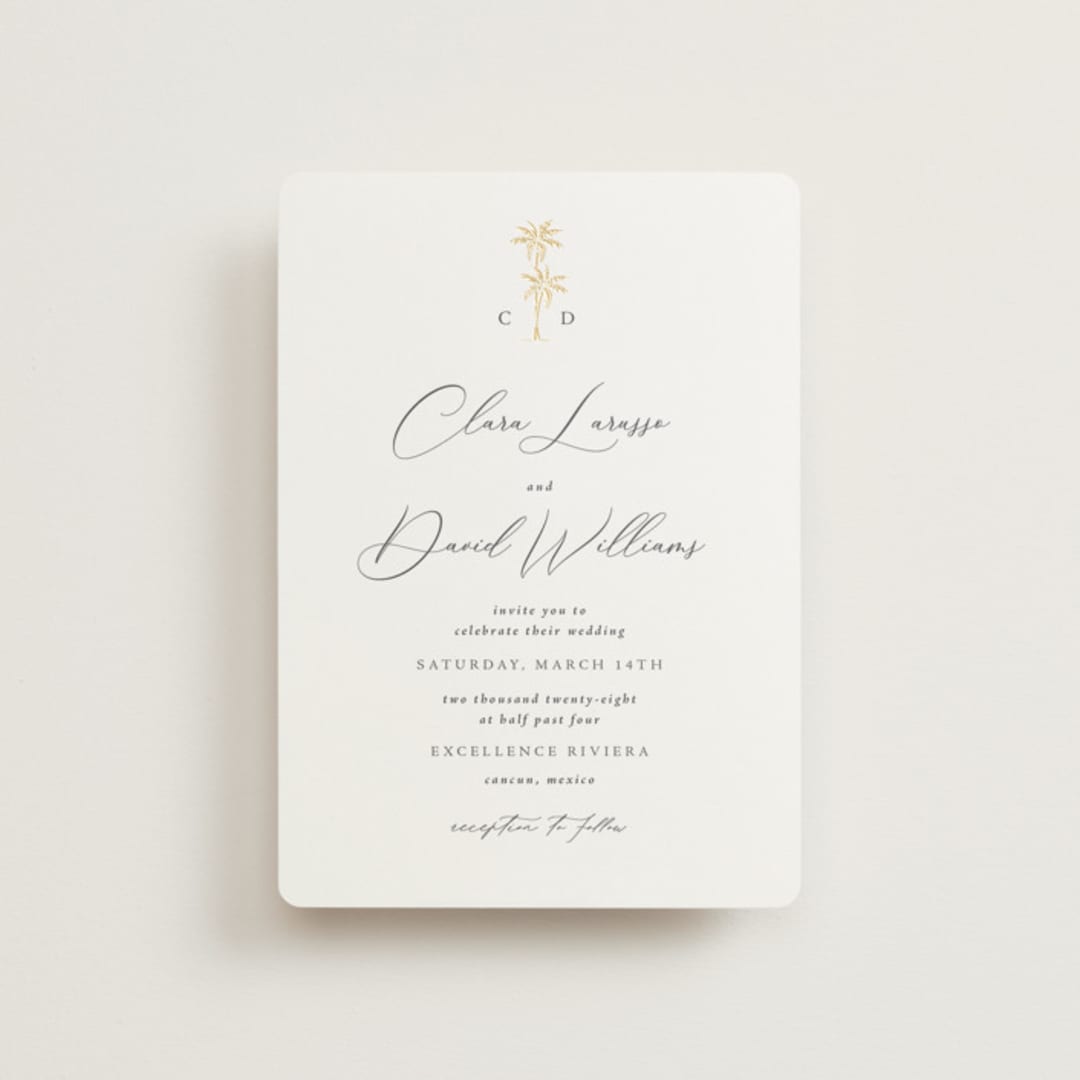 "Palm Monogram" - Wedding Invitations in Leaf by Olivia Raufman - Front