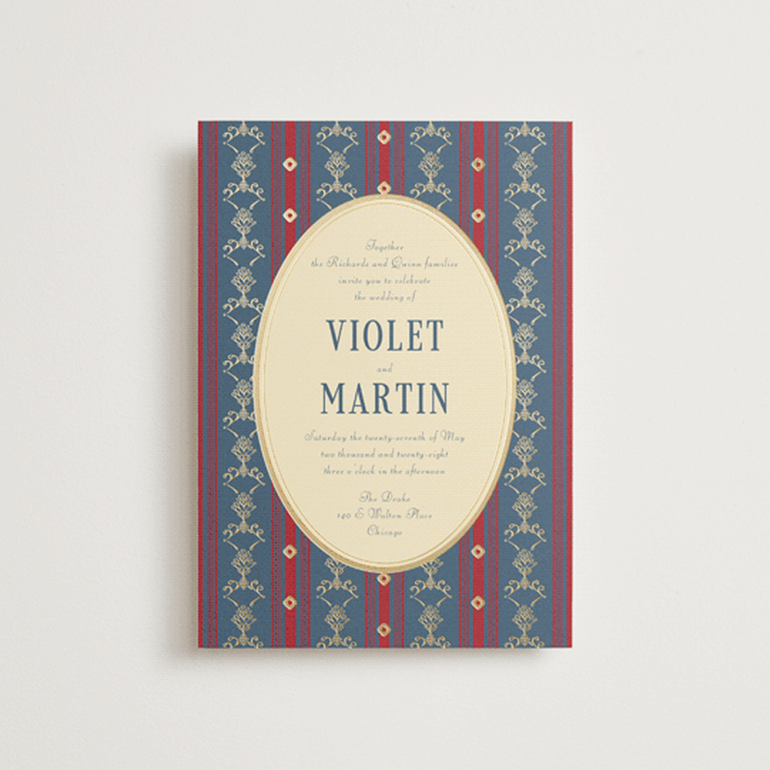"Woven" - Wedding Invitations in Navy by Baumbirdy - Front