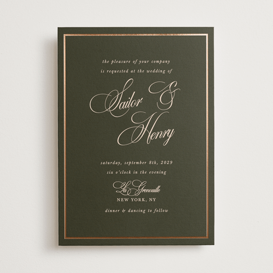 "Playbill" - Wedding Invitations in Midnight Forest by Morgan Kendall - Front