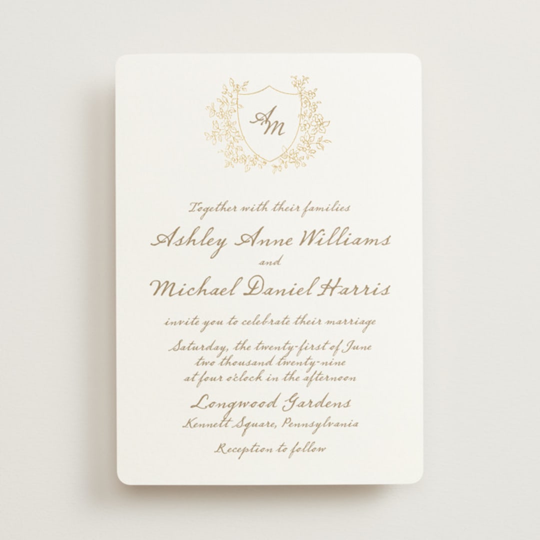 "Boho flower crest" - Wedding Invitations in Ivory by Cass Loh - Front