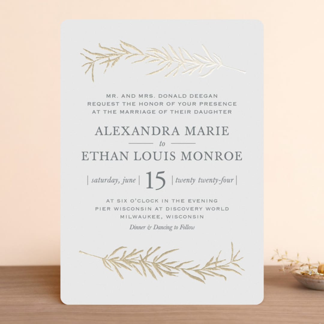 "Simple Sprigs" - Wedding Invitations in Mist by Erin Deegan - Front
