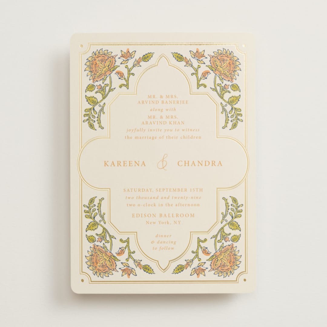 "Marigold" - Wedding Invitations in Ochre by Hannah Bowman - Front