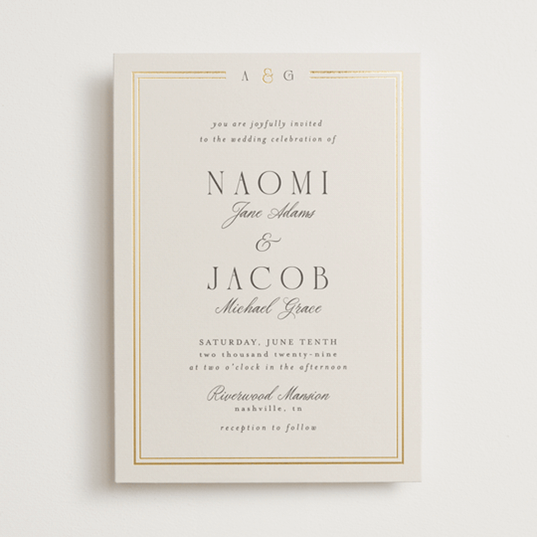 "Grace" - Wedding Invitations in Champagne by Nicole Walsh - Front