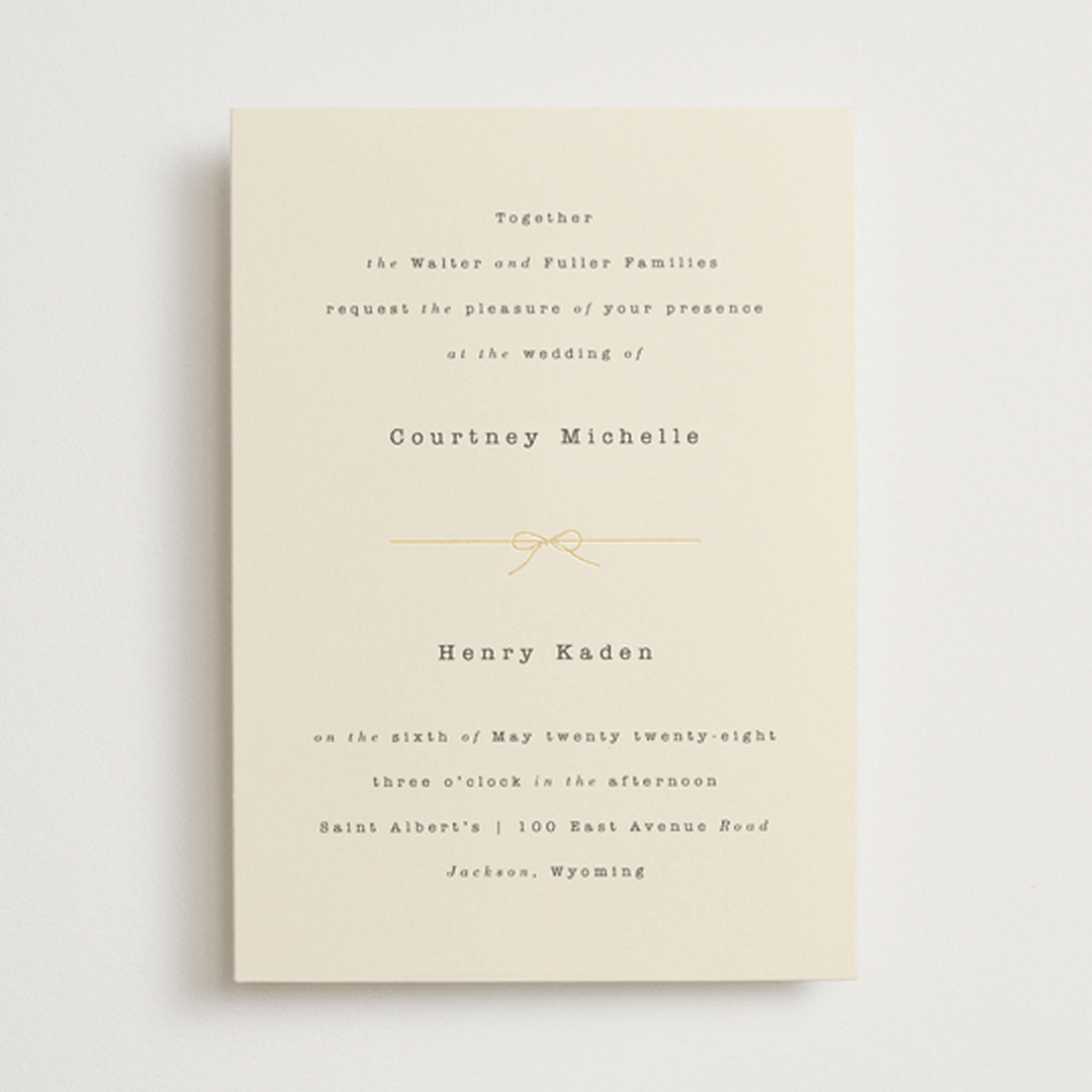 "Bow Tie" - Wedding Invitations in Ivory by Baumbirdy - Front