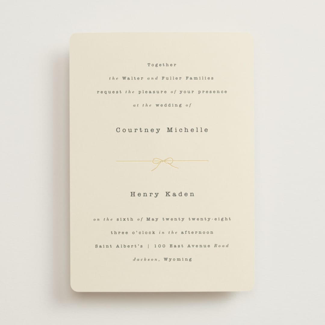 "Bow Tie" - Wedding Invitations in Ivory by Baumbirdy - Front