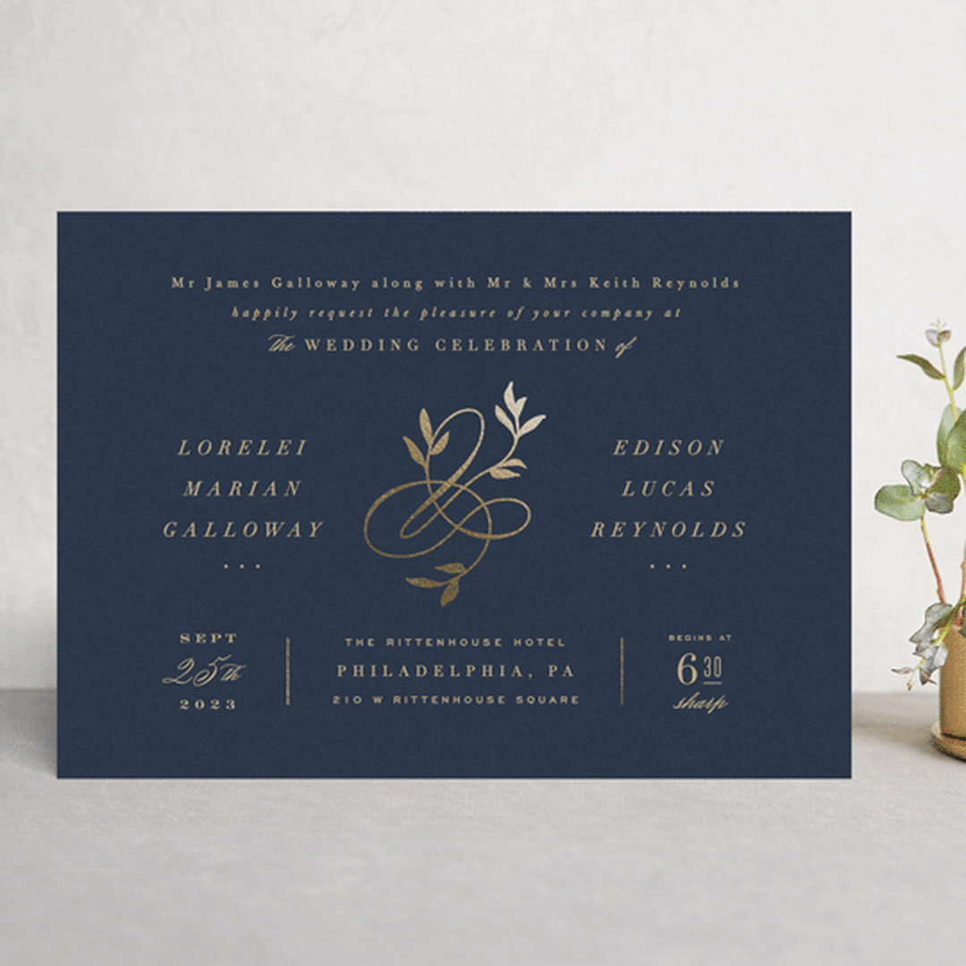 "Botanical Ampersand" - Wedding Invitations in Navy by Hooray Creative - Front