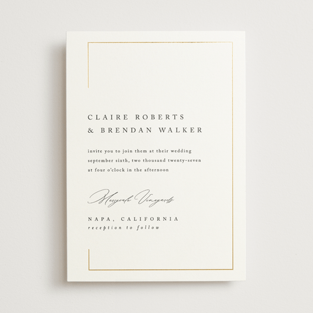 "Gilded Border" - Wedding Invitations in Silk by Kelly Schmidt - Front