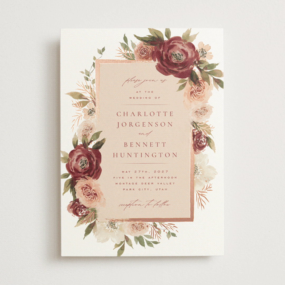 "Romantic Frame" - Wedding Invitations in Peony by Wildfield Paper Co - Front