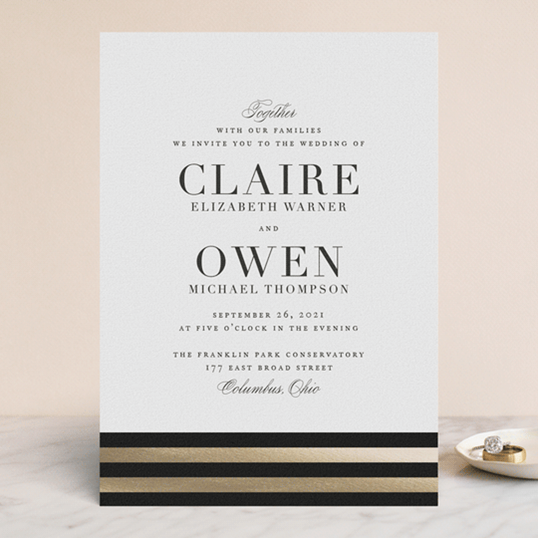 "Deluxe" - Wedding Invitations in Tuxedo by Jennifer Postorino - Front