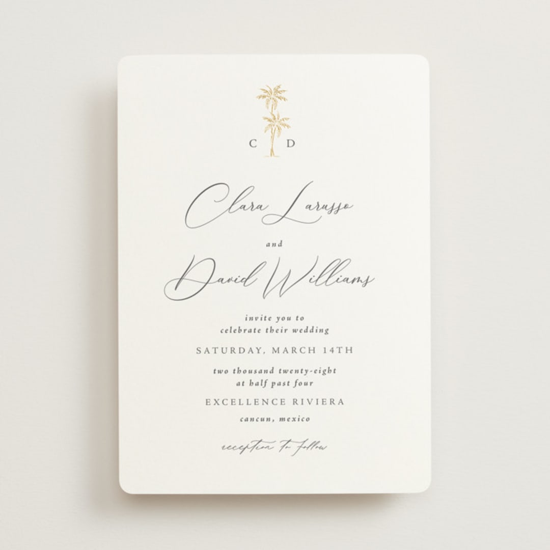 "Palm Monogram" - Wedding Invitations in Leaf by Olivia Raufman - Front