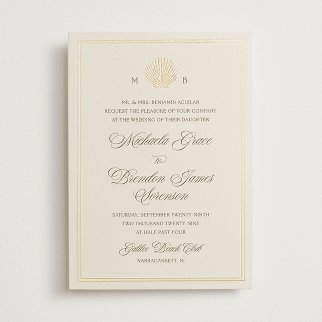 "Seaside" - Wedding Invitations in Champagne by Griffinbell Paper Co. - Front