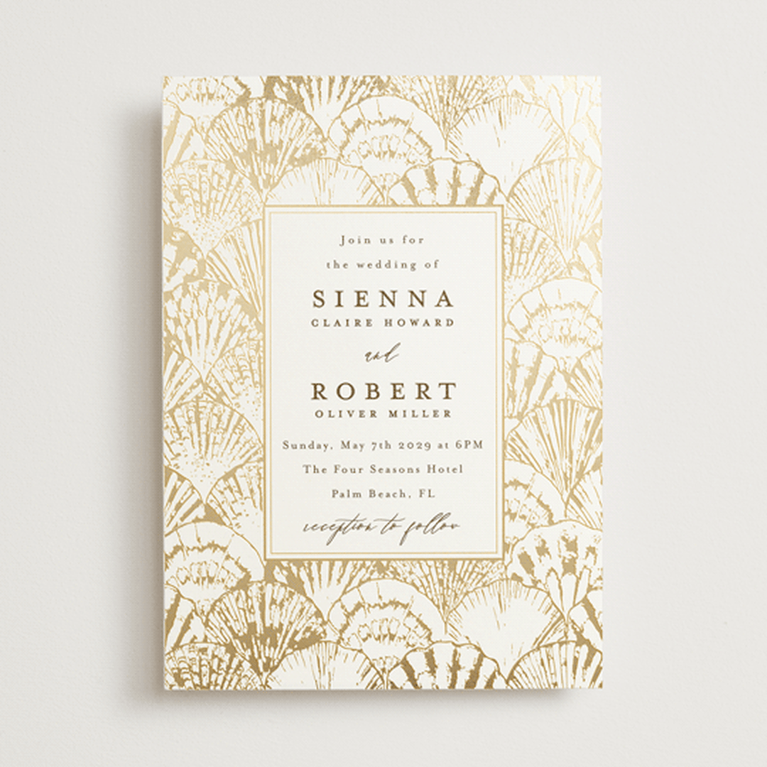 "By the Seashore" - Wedding Invitations in Pearl by Maria Alou - Front
