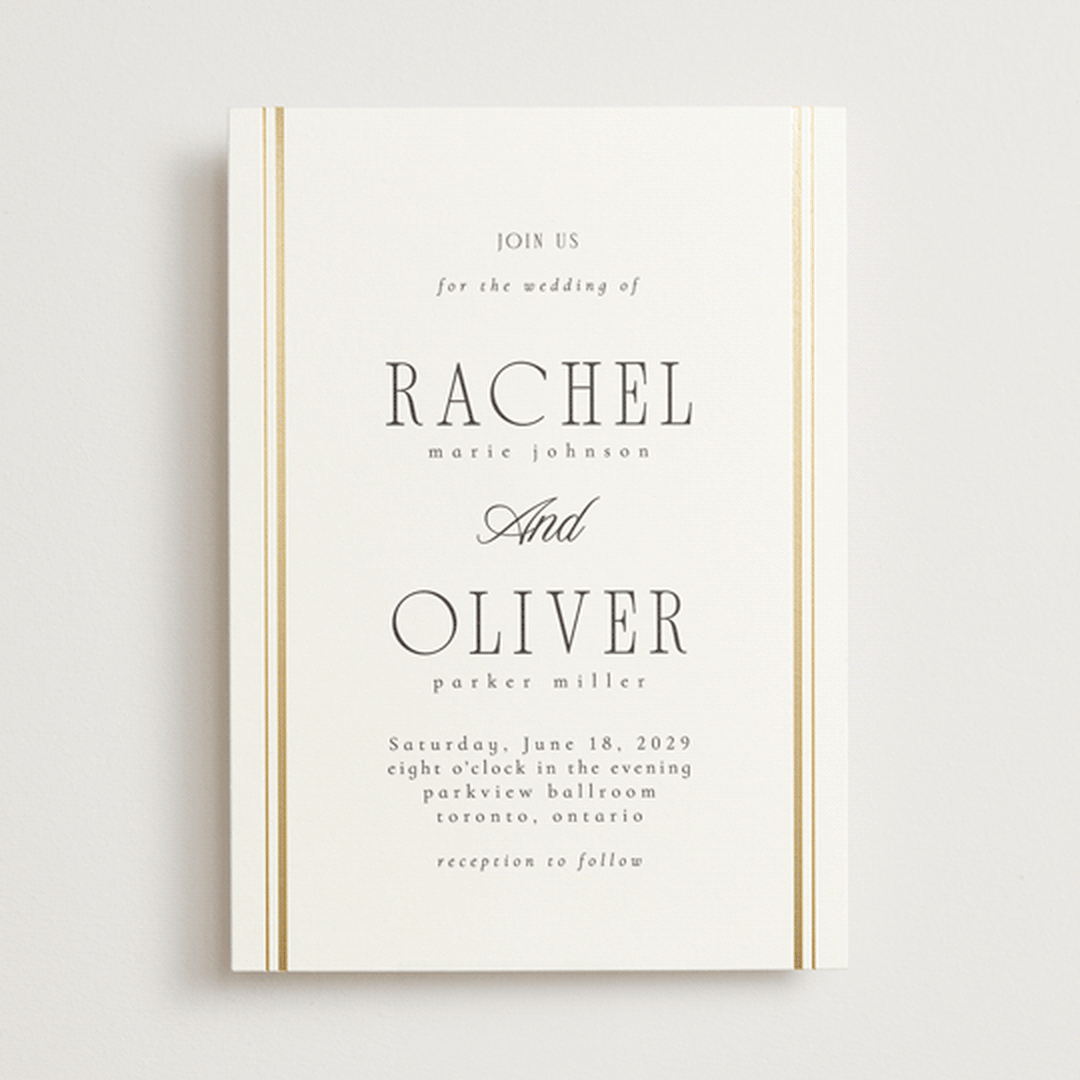 "Side Stripe" - Wedding Invitations in Pearl by Nicole Walsh - Front