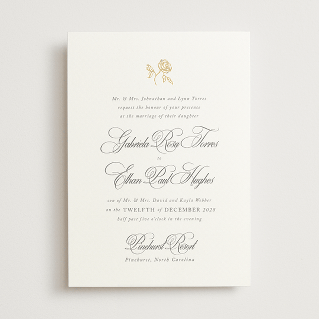 "Here With You" - Wedding Invitations in Classic Bride by Design Lotus - Front