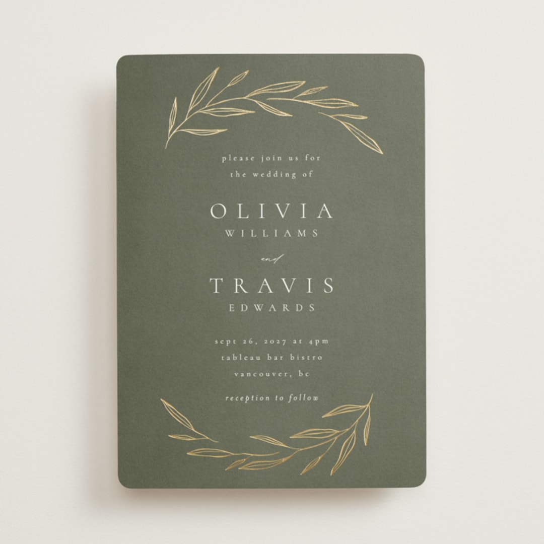 "Leaves" - Wedding Invitations in Moss by Kelly Schmidt - Front