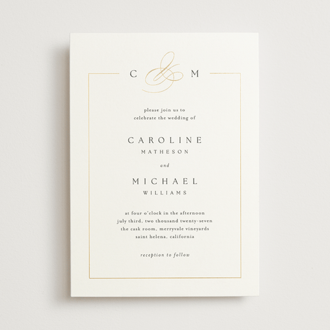 "Framed Monogram" - Wedding Invitations in Silk by Kelly Schmidt - Front