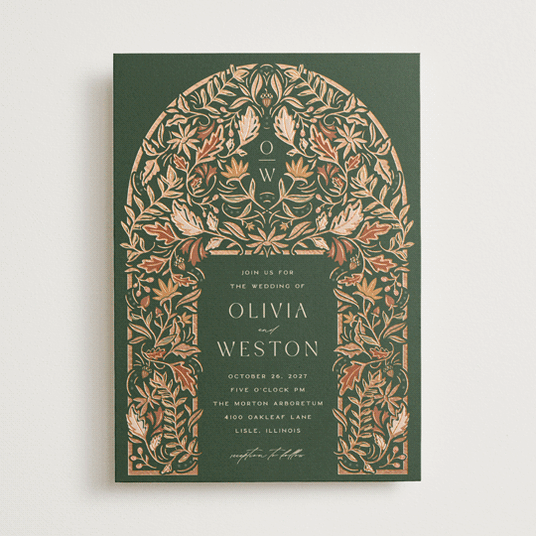 "Autumnal Arch" - Wedding Invitations in Leaf by Erin German - Front