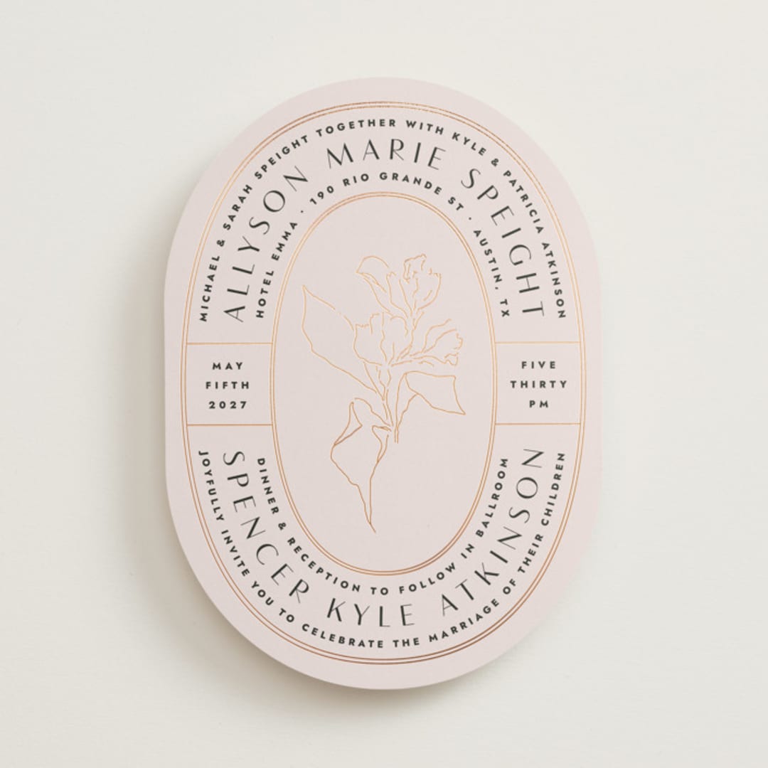 "Deco Band" - Wedding Invitations in Blush by Kindred Fields - Front