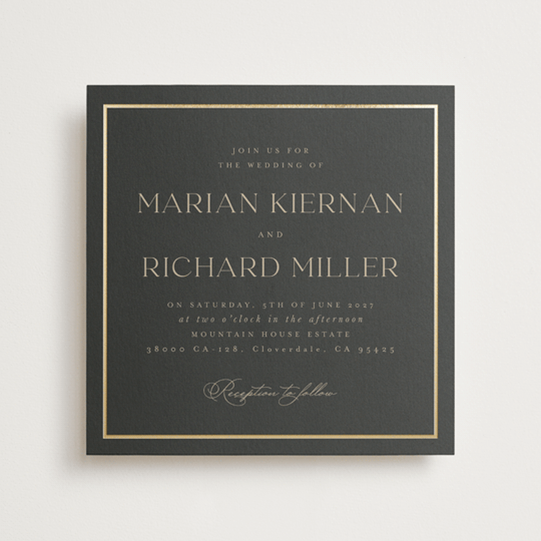 "Timeless Charm" - Wedding Invitations in Charcoal by Lucrecia Caporale - Front