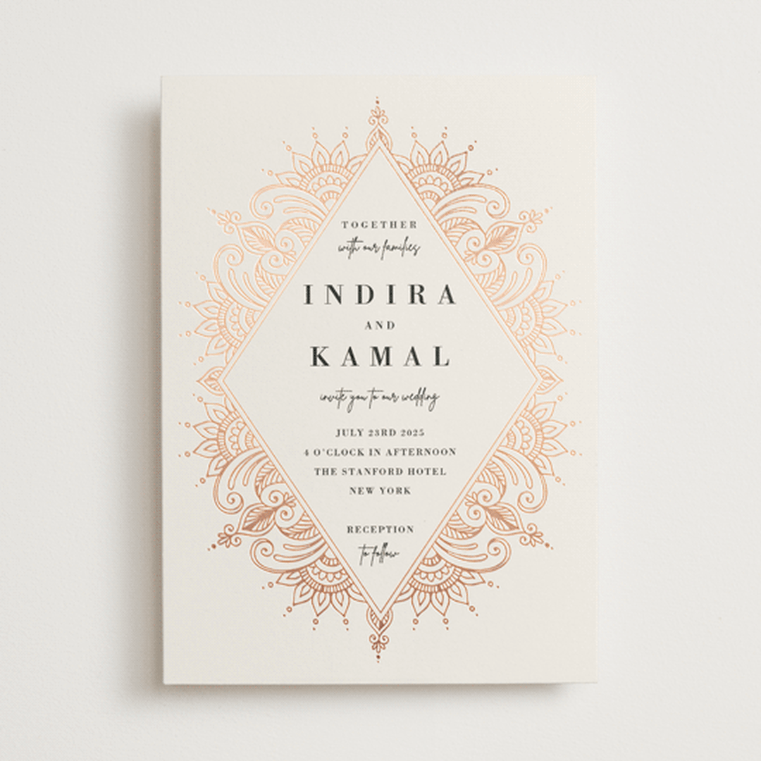 "Regal Mehndi" - Wedding Invitations in Champagne Rose by Oma N. Ramkhelawan - Front