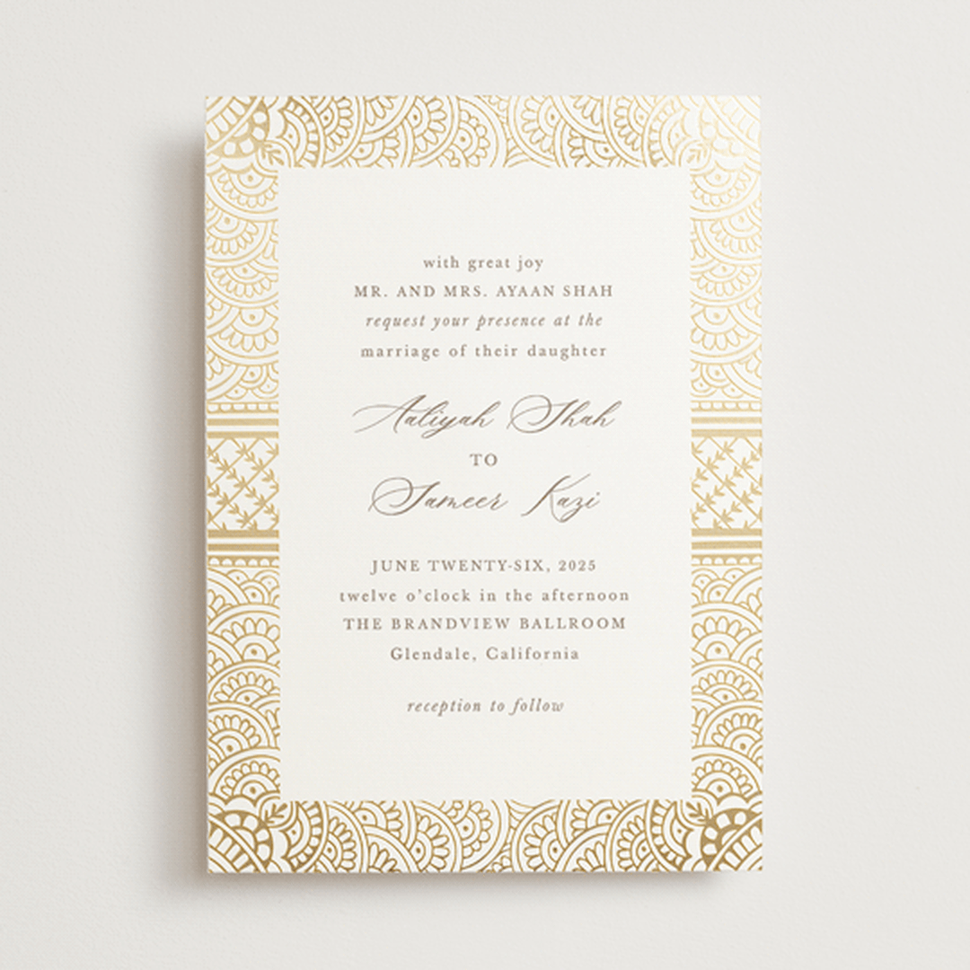 "Gilded Henna" - Wedding Invitations in Lily by Mansi Verma - Front