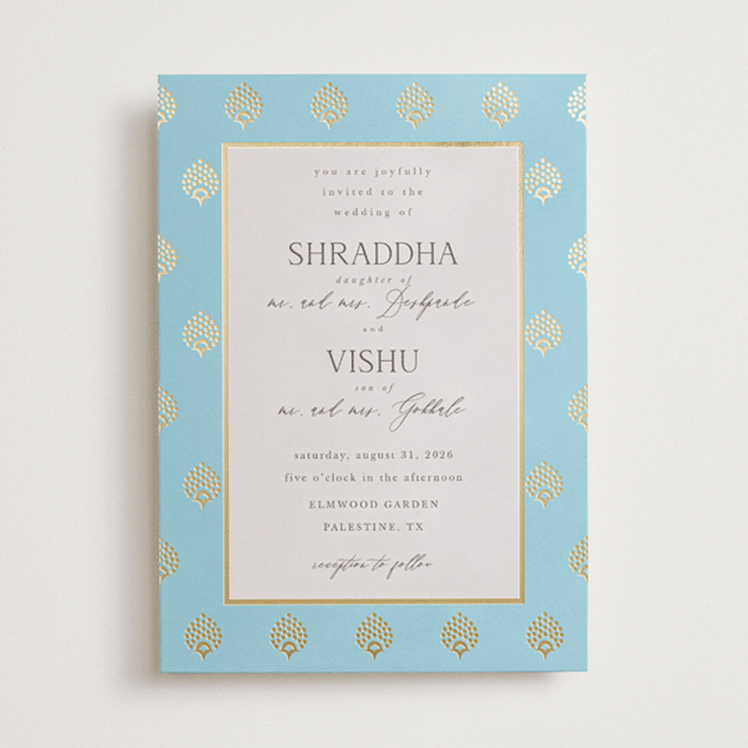 "Shraddha" - Wedding Invitations in Celestial by Deynaaz Daraei - Front