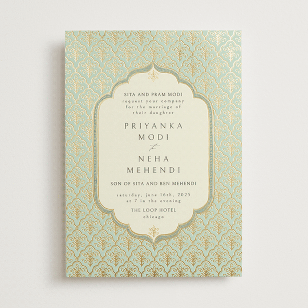 "Aatreya" - Wedding Invitations in Aqua by Pati Cascino - Front