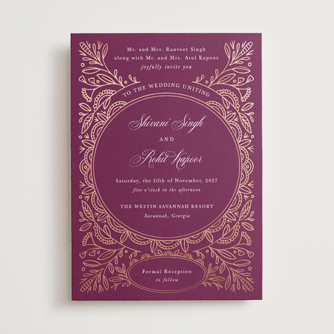 "Zardozi" - Wedding Invitations in Amethyst by Mansi Verma - Front