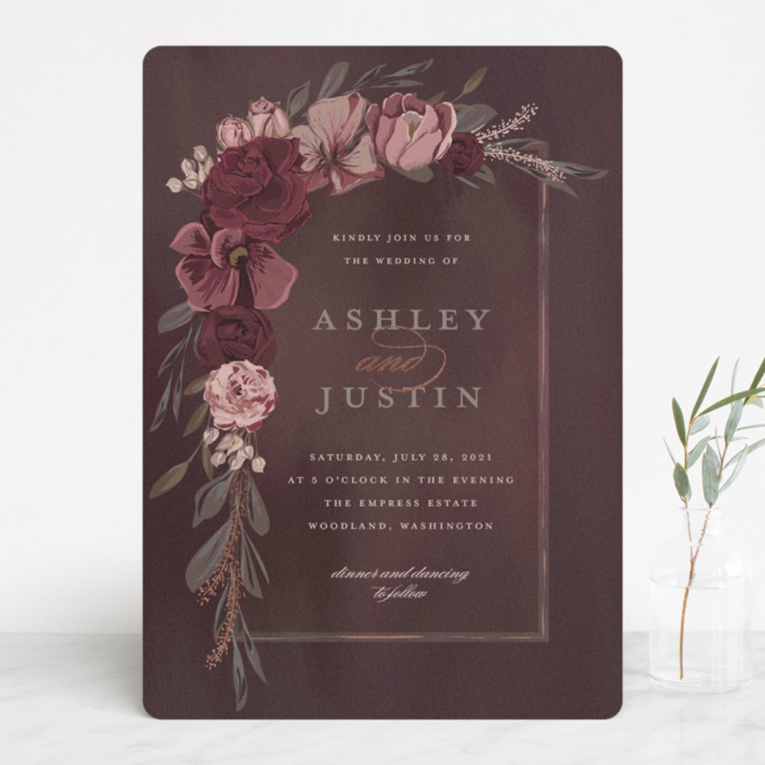 "Verdigris" - Wedding Invitations in Rose by Susan Moyal - Front