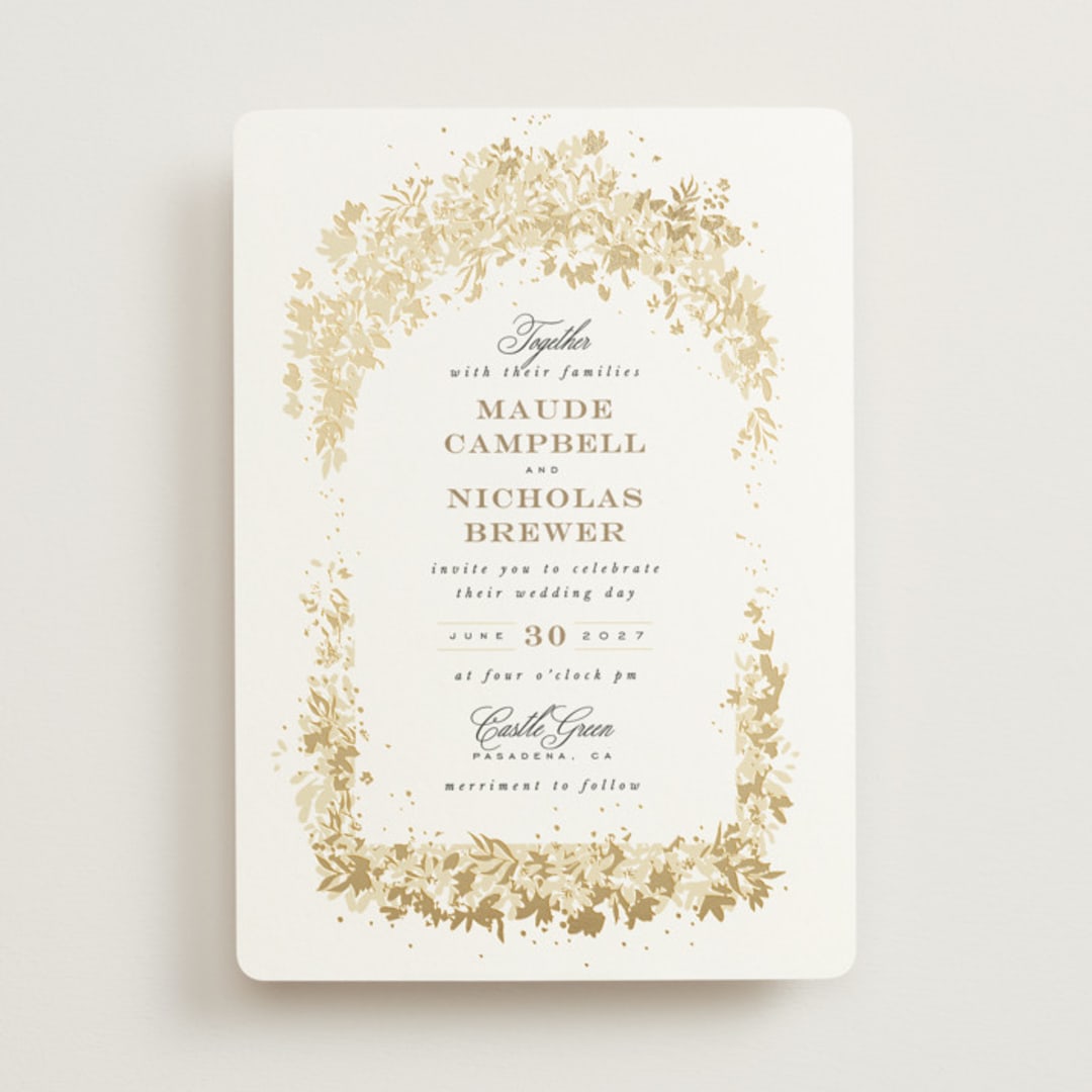 "Heritage" - Wedding Invitations in Honeysuckle by Leah Bisch - Front