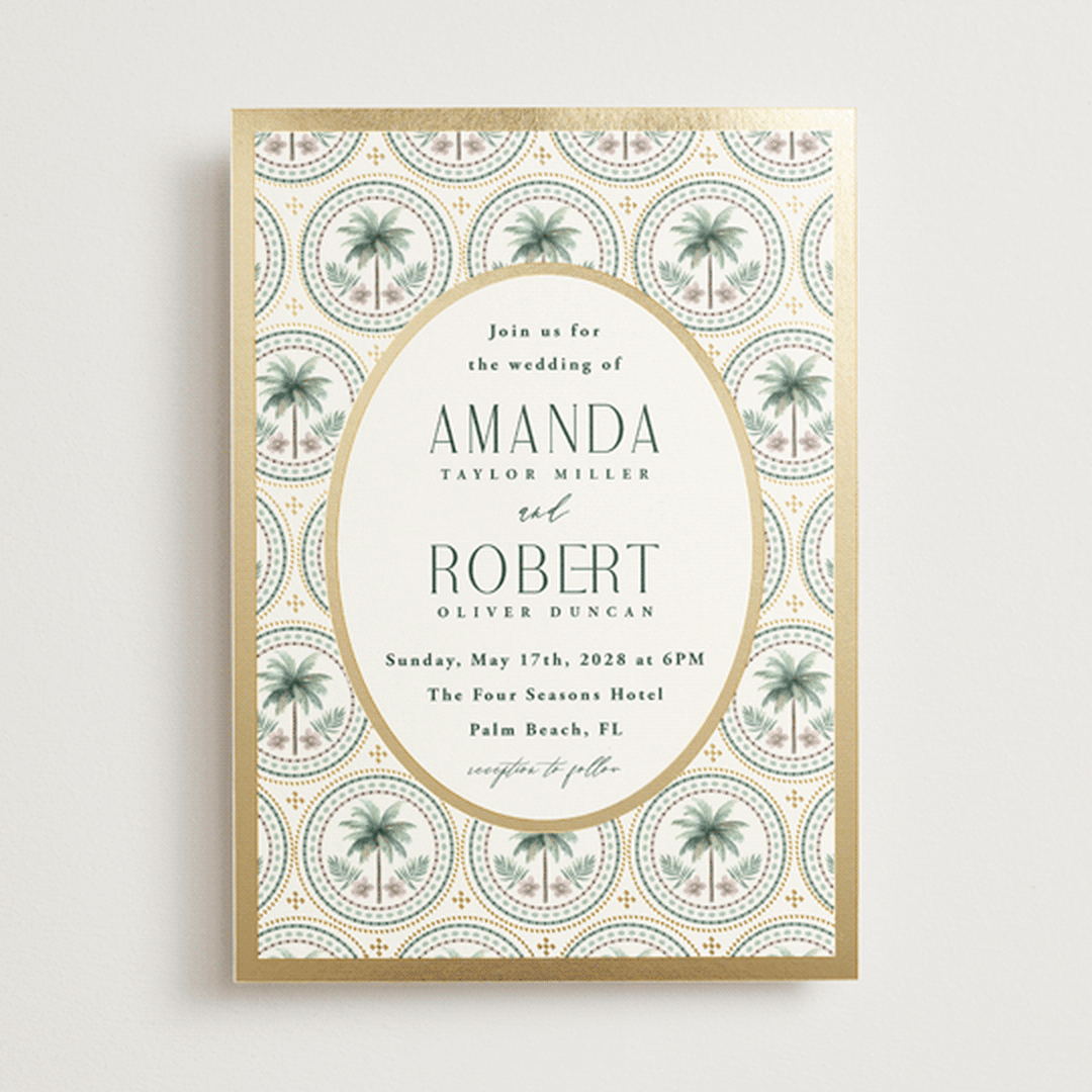 "Vintage Palms" - Wedding Invitations in Sand by Maria Alou - Front