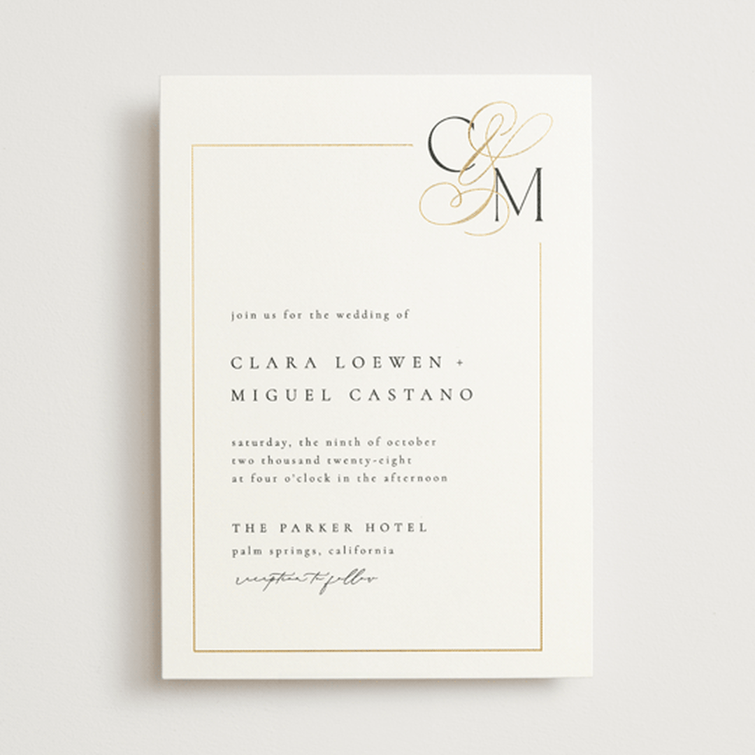 "Golden Ampersand" - Wedding Invitations in Silk by Kelly Schmidt - Front