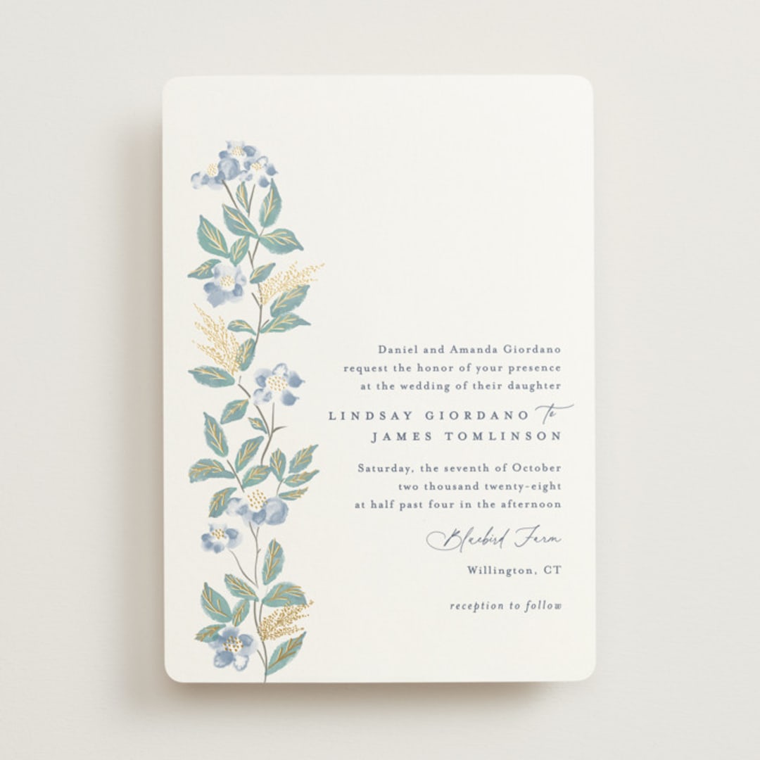 "Climbing Florals" - Wedding Invitations in Sapphire by Olivia Raufman - Front