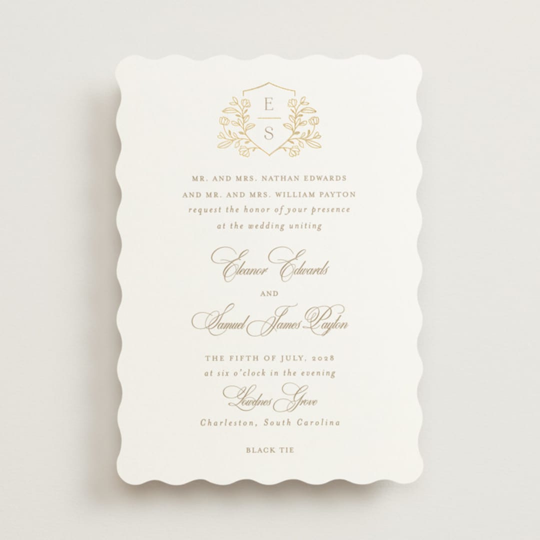 "Gold Crest" - Wedding Invitations in Ivory by Mansi Verma - Front