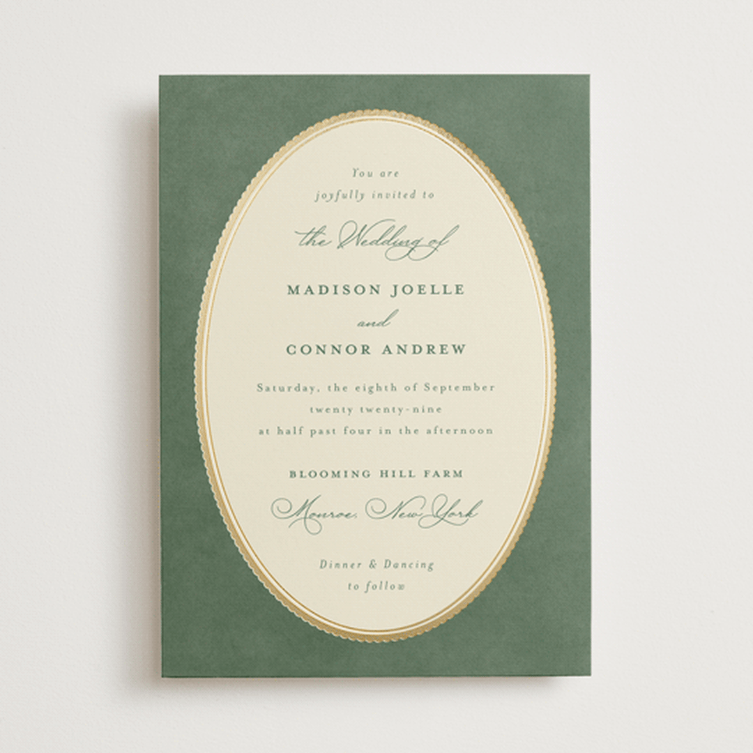 "Vintage Oval" - Wedding Invitations in Rosemary by Emily Betts - Front