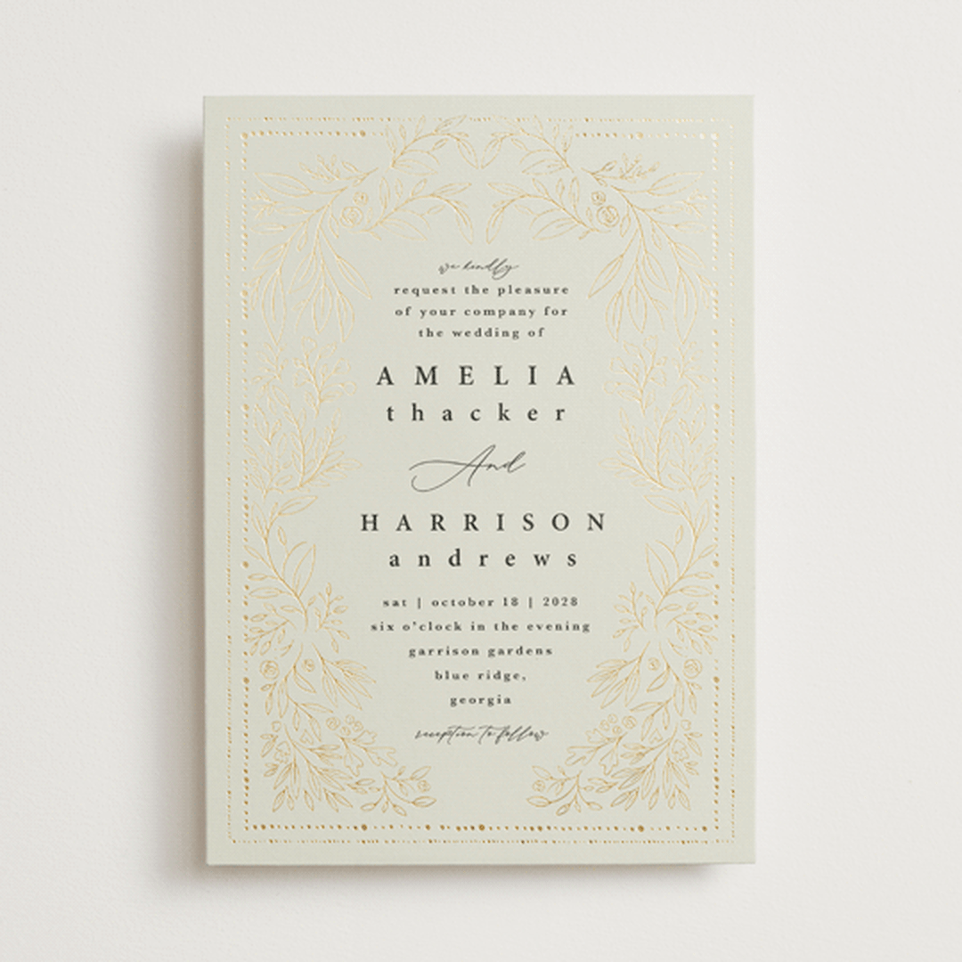 "Foil Botanical Frame" - Wedding Invitations in Taupe by Hannah Williams - Front