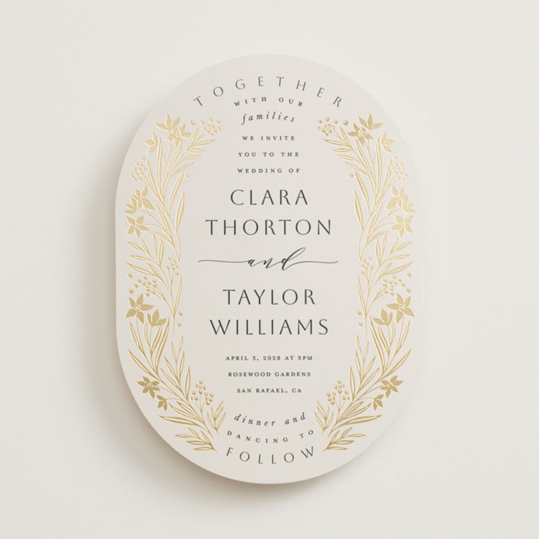 "Floral Border" - Wedding Invitations in Champagne by Leah Bisch - Front