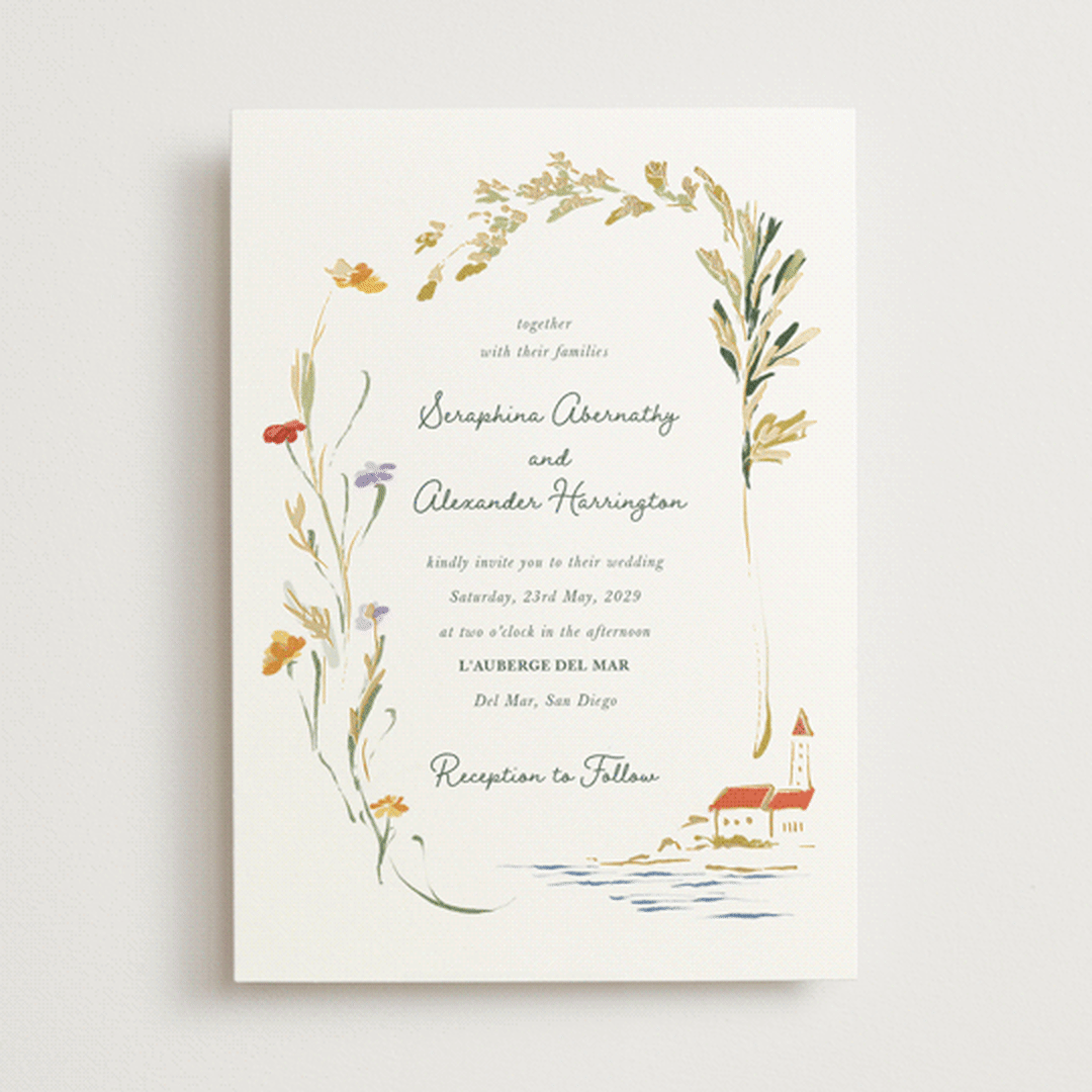 "Coastal Bloom" - Wedding Invitations in Garden Green by Lucrecia Caporale - Front