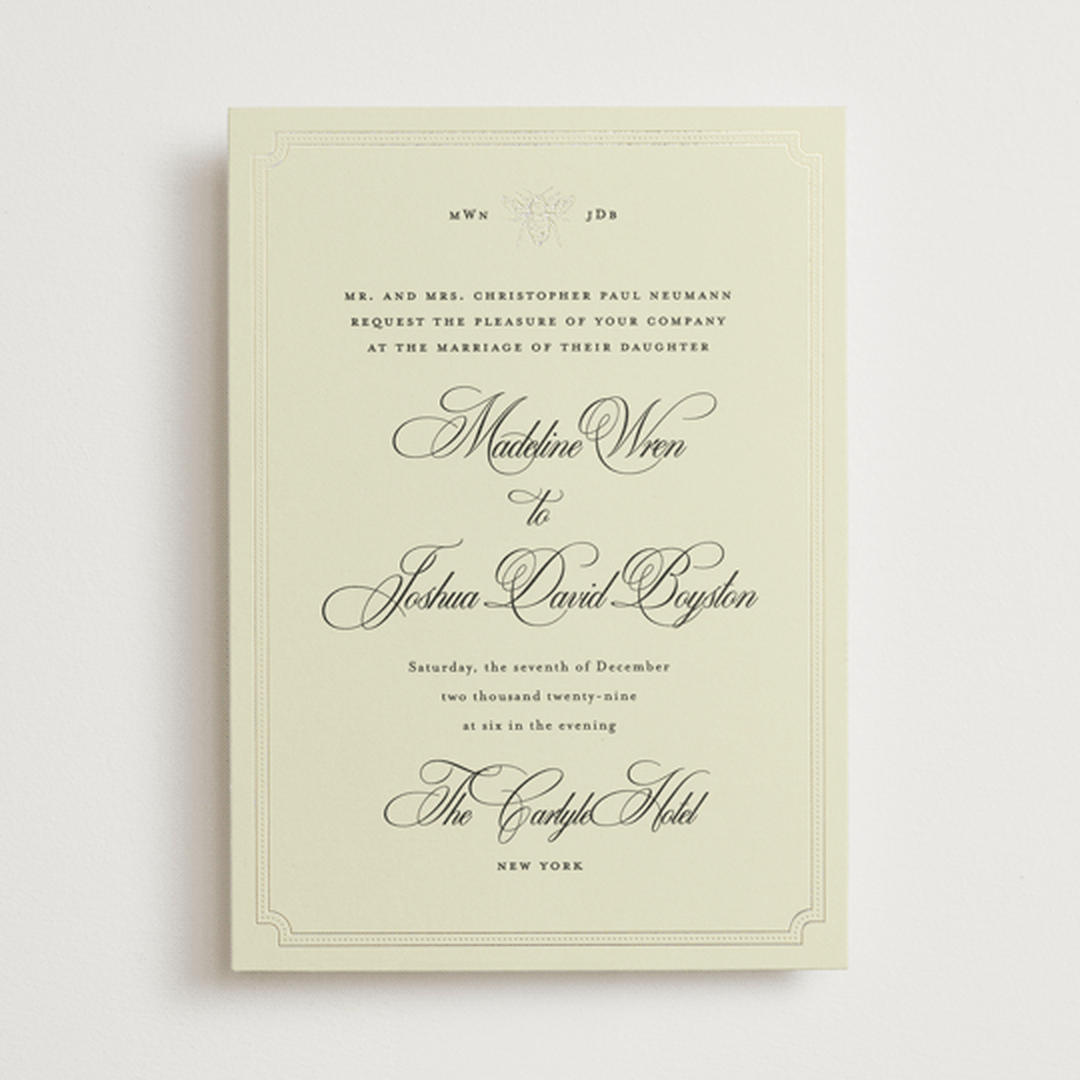 "Honeybee" - Wedding Invitations in Cream by Jennifer Lew - Front