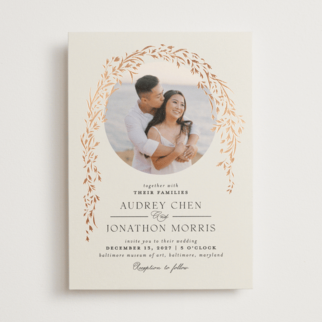 "Trailing Vines" - Wedding Invitations in Almond by Erin L. Wilson - Front