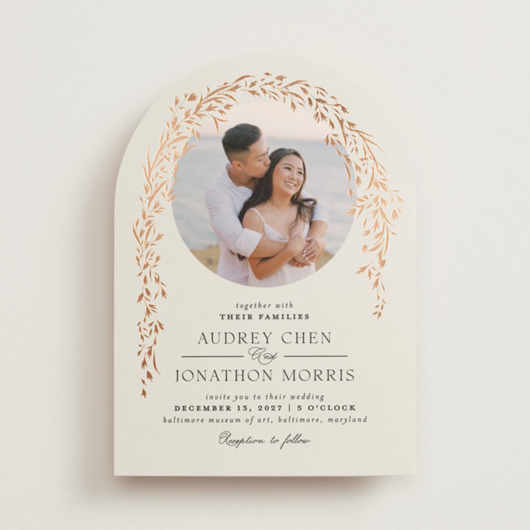 "Trailing Vines" - Wedding Invitations in Almond by Erin L. Wilson - Front