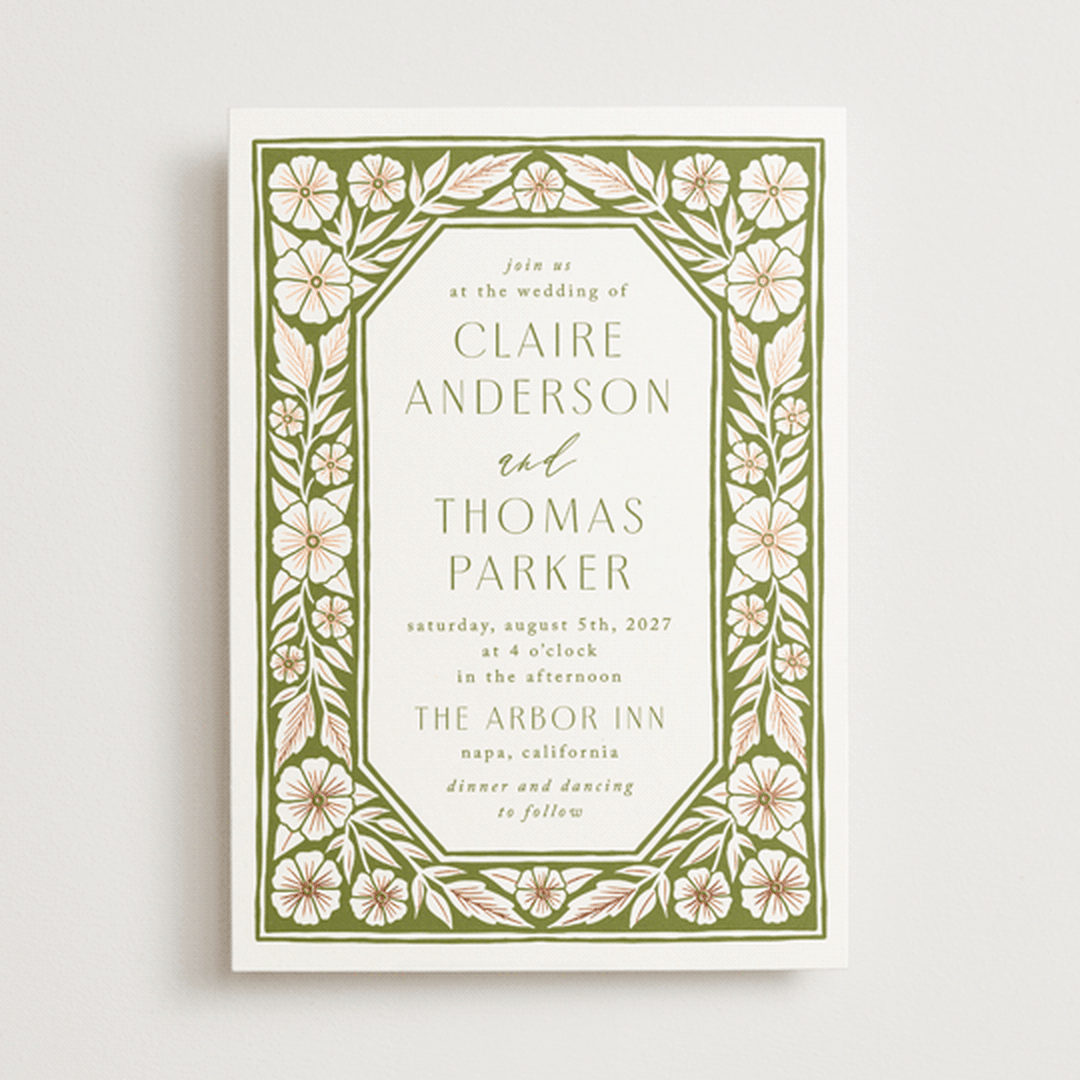 "Inlay Frame" - Wedding Invitations in Avocado by Katharine Watson - Front