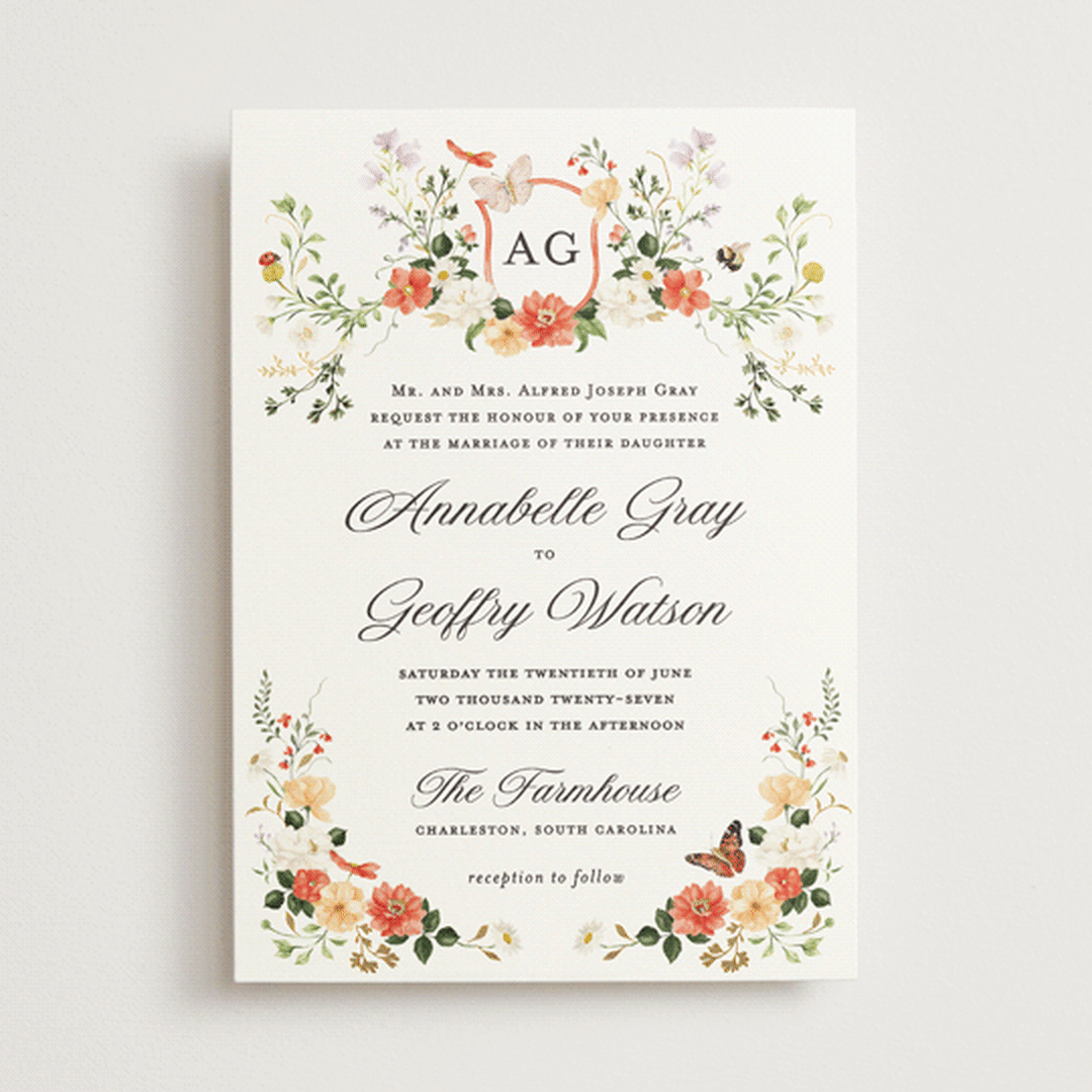 "Fleur" - Wedding Invitations in Verona Sunset by Sarah Knight - Front