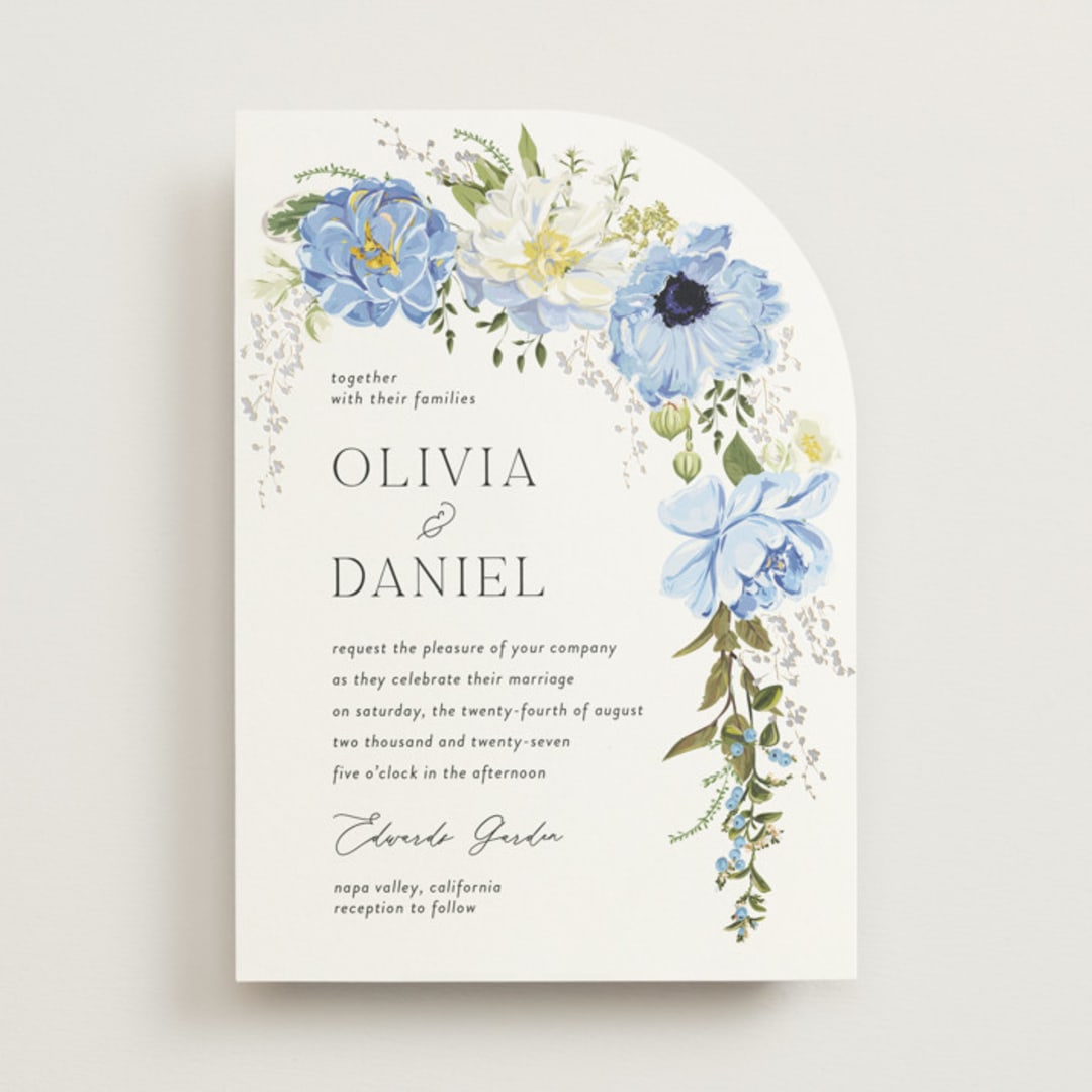 "Timeless Blooms" - Wedding Invitations in Azure by Susan Moyal - Front