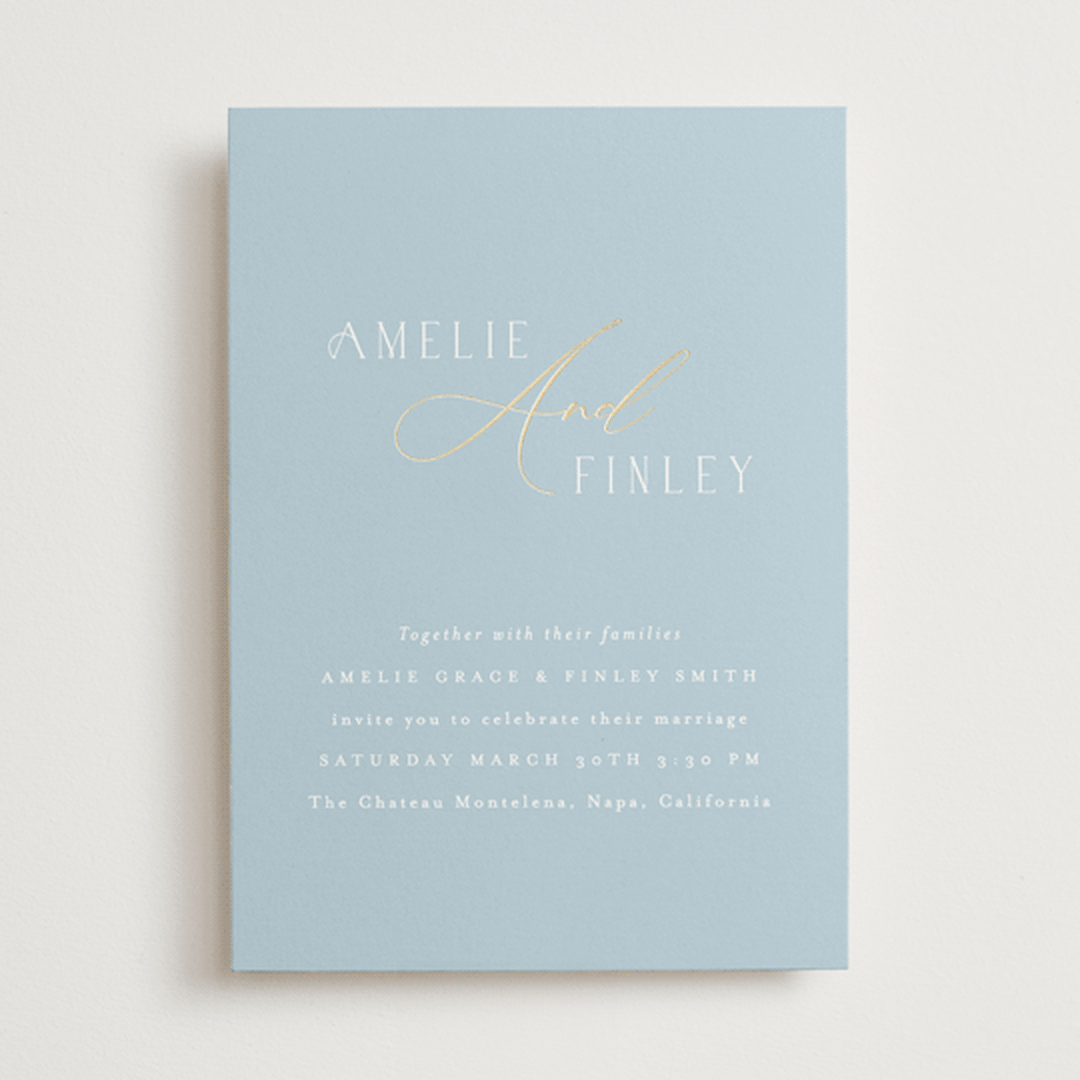 "Delicacy" - Wedding Invitations in Dusty Blue by Angela Thompson - Front