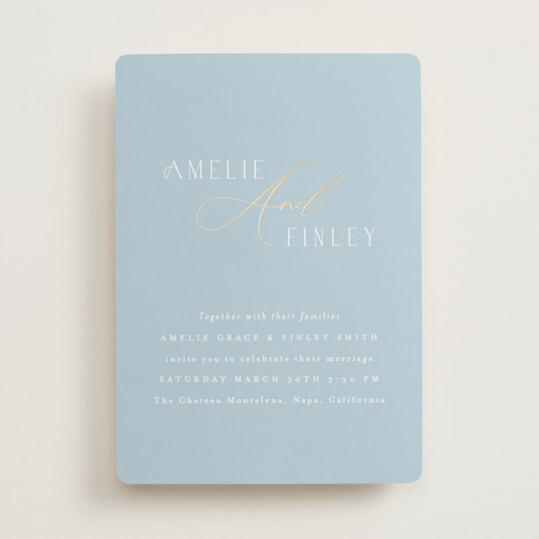"Delicacy" - Wedding Invitations in Dusty Blue by Angela Thompson - Front