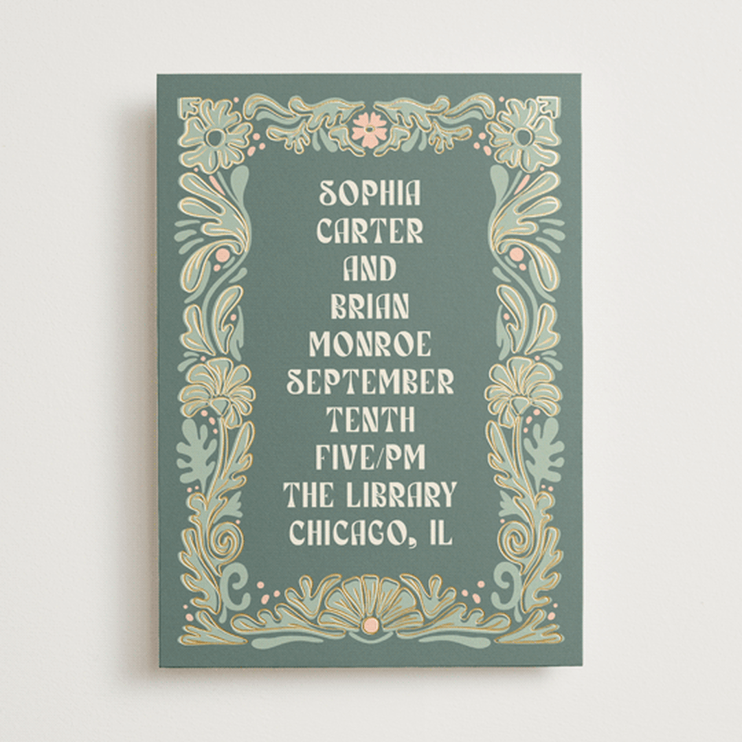 "Nouveau Frame" - Wedding Invitations in Sage by GeekInk Design - Front