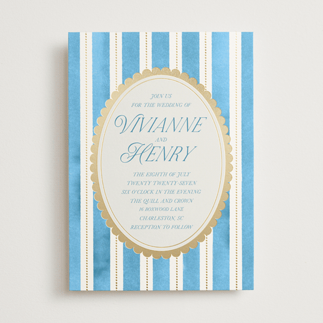 "Knightsbridge" - Wedding Invitations in Sky by Jackie Crawford - Front