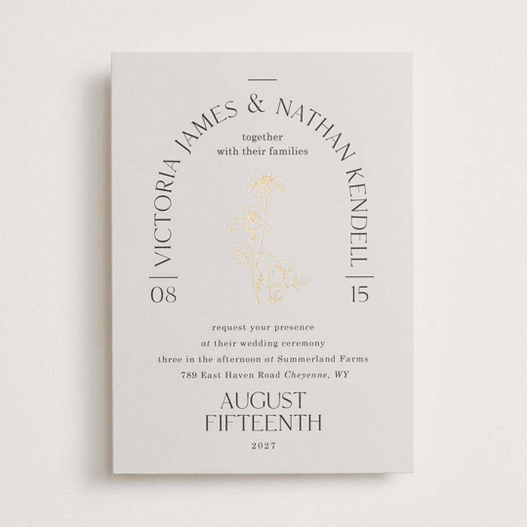 "Floral Type Arch" - Wedding Invitations in Linen by Baumbirdy - Front